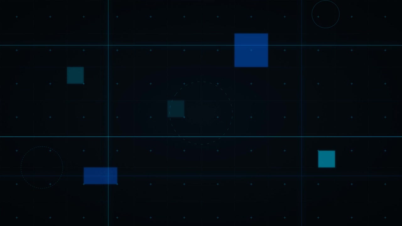 Abstract Digital Interface With Moving Geometric Shapes and Grid Lines