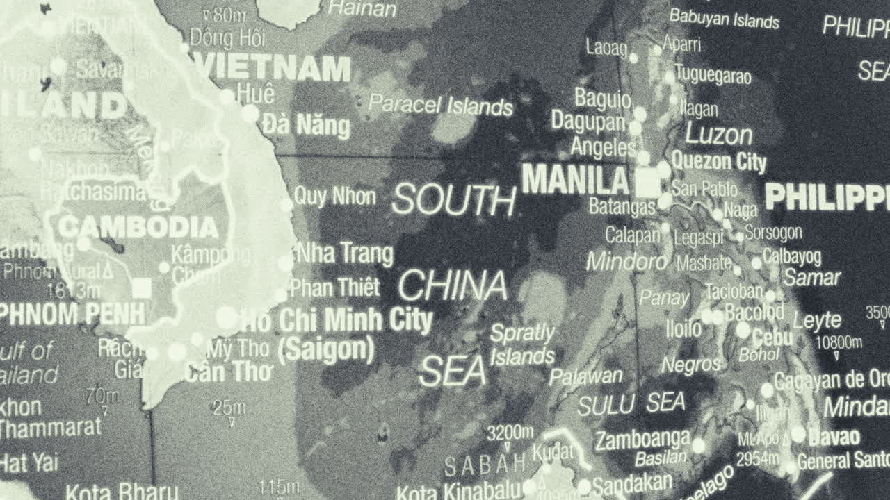 Monochrome Map of Southeast Asia and the South China Sea