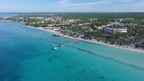 playa dominicus beach, bayahibe in dominican republic. aerial drone panoramic view and copy space