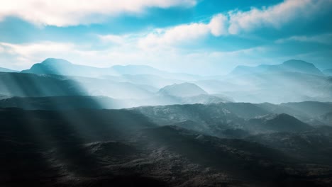 aerial vulcanic desert landscape with rays of light