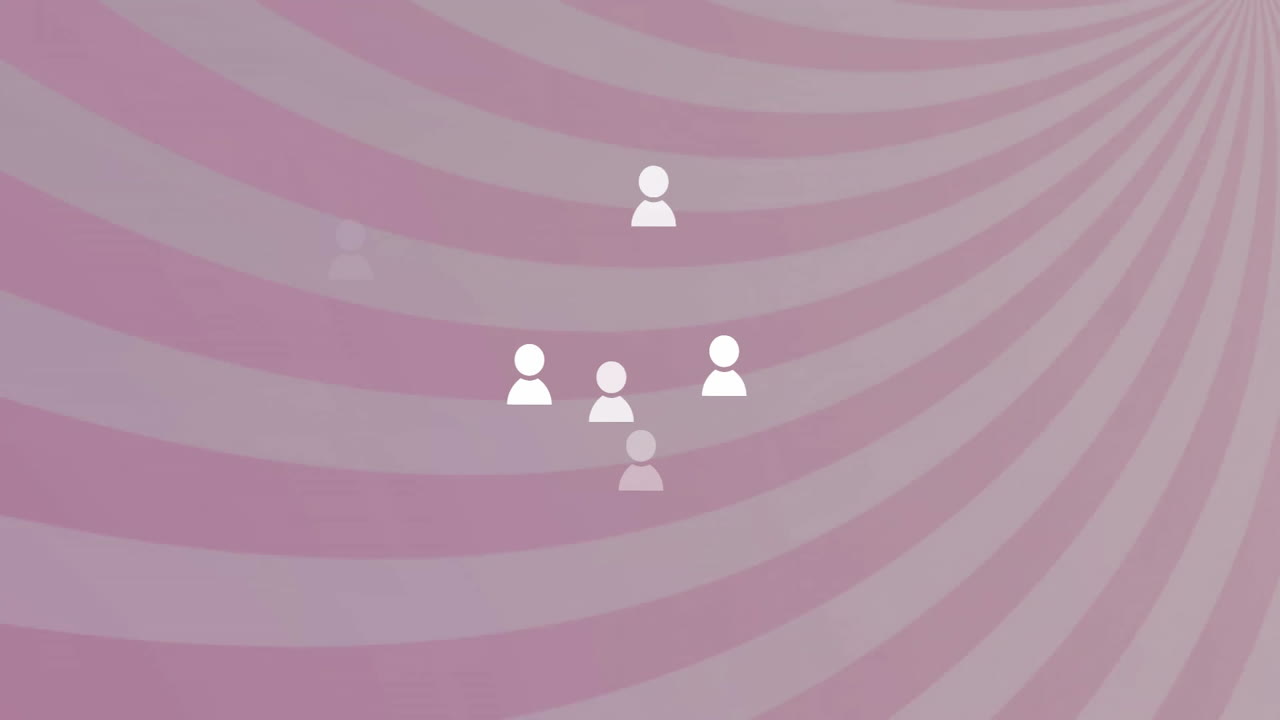 iconos de usuario sobre fondo de animación en espiral rosa y blanco