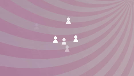 iconos de usuario sobre fondo de animación en espiral rosa y blanco