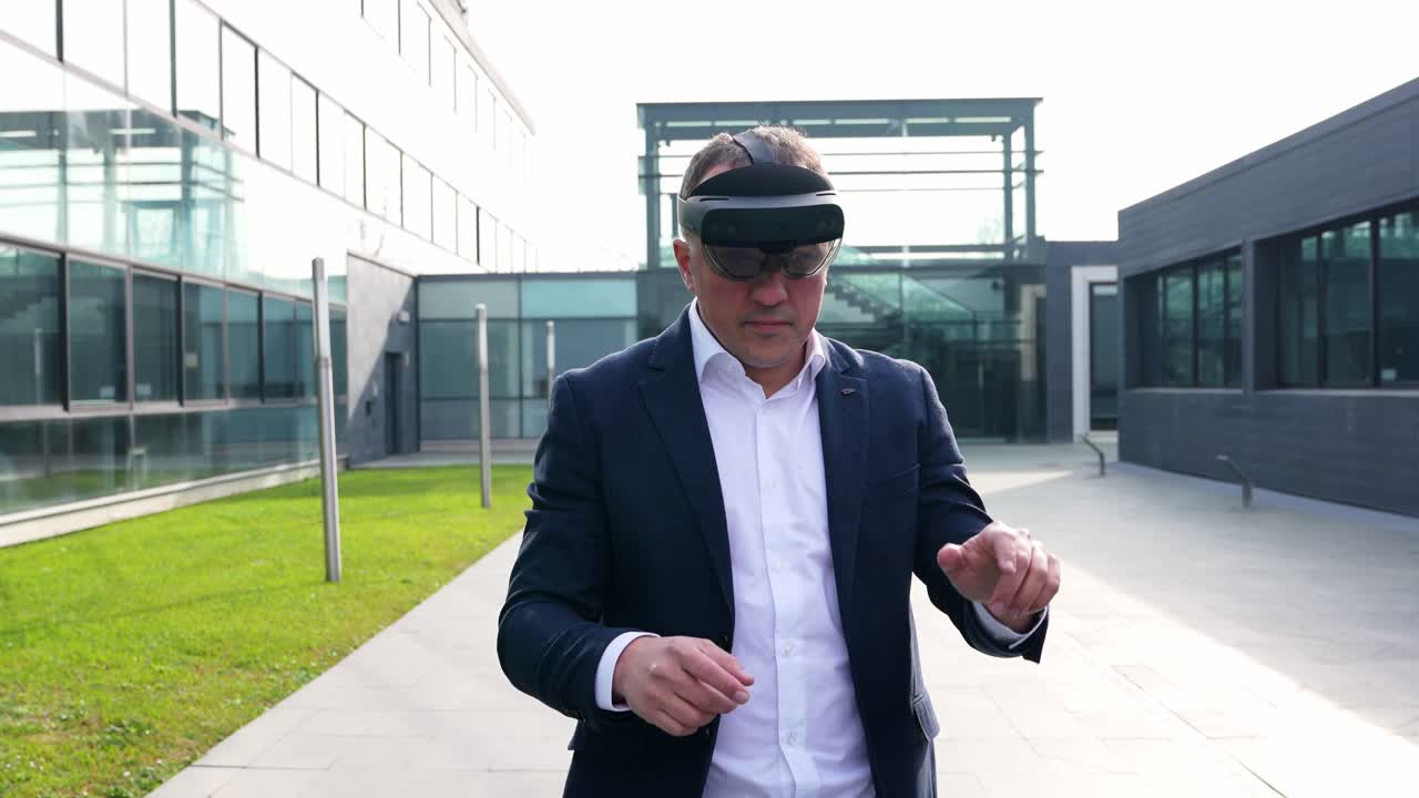 Man using augmented reality glasses
