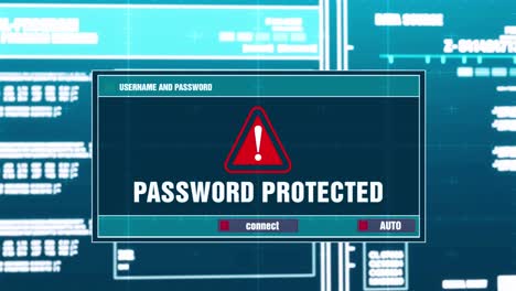password protected warning notification generated on digital system security alert error message on