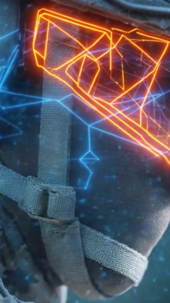 A Futuristic Armored Suit Displaying Dynamic Energy Patterns with Radiant Neon Highlights Capturing the Essence of Advanced Technology in Protective Gear