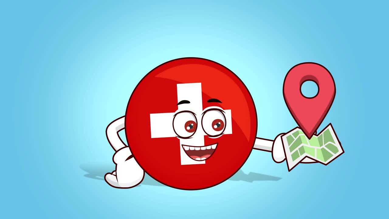 икона мультфильма флаг швейцарии лицо анимация карта местоположения с альфа-матом