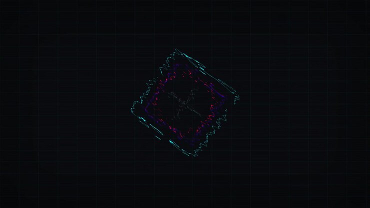 Abstract Digital HUD Interface with Rotating Geometric Shapes
