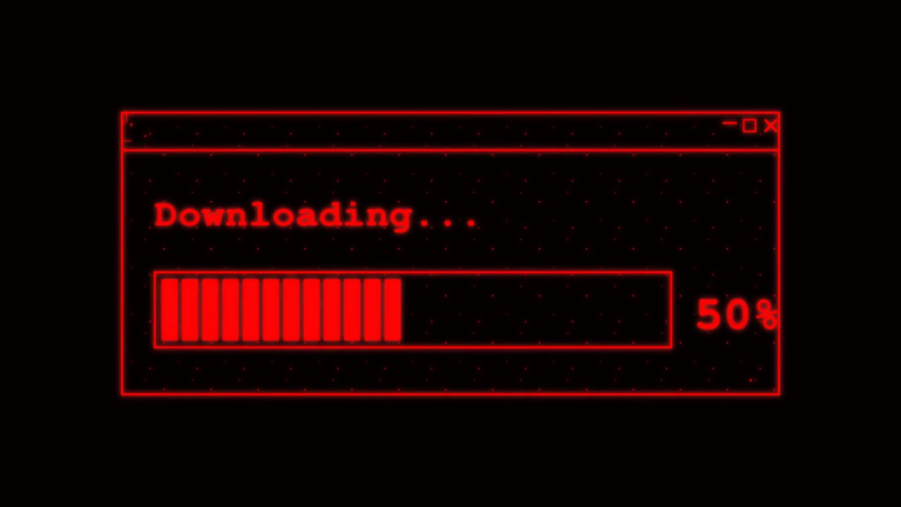 Digital Progress Bar Downloading on Red Retro Computer Interface