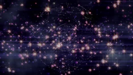 animation of star, globe and connections on black and violet background