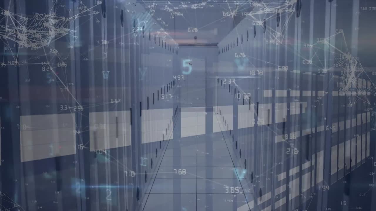 사이버 보안 데이터 처리 및 컴퓨터 서버  ⁇ 을 통한 연결 네트워크의 애니메이션