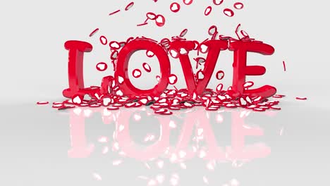 red 3d word love with falling hearts