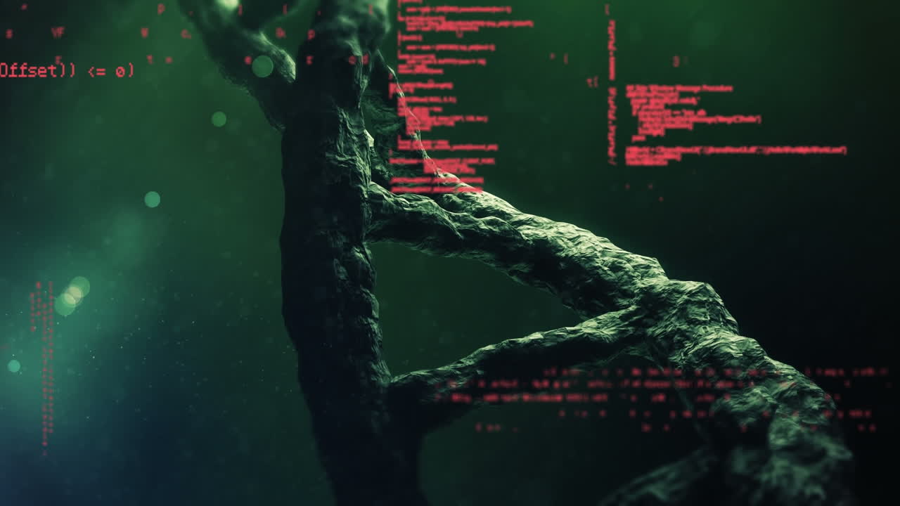 animación del hilado de cadenas de adn y procesamiento de datos médicos