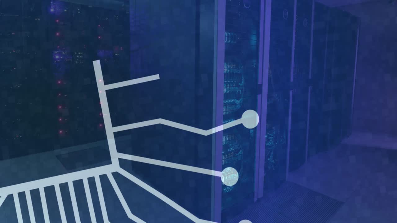 animación de un procesamiento de datos y un icono a través de servidores informáticos
