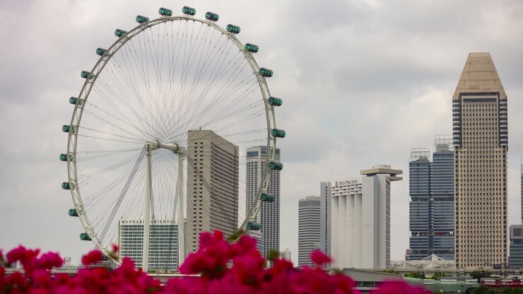 città di singapore giorno nuvoloso famosa marina bay flyer gardens vista panoramica timelapse 4k