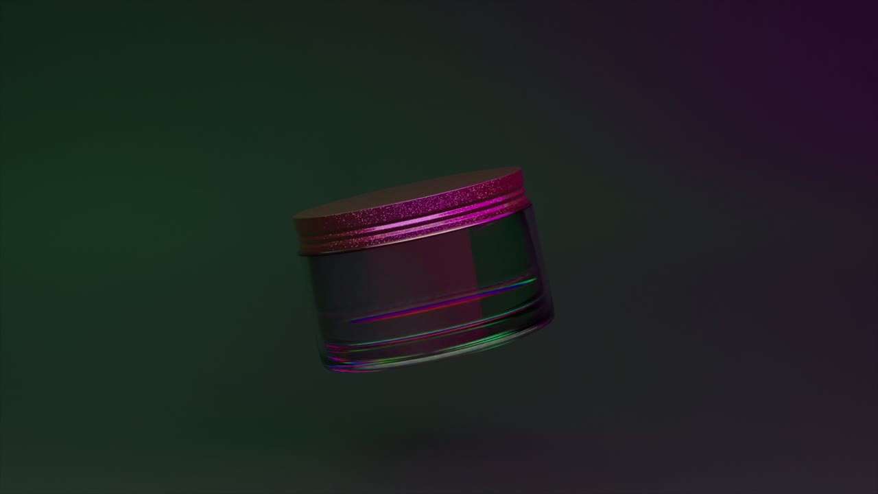 frasco de cosméticos de vidrio rosado y púrpura