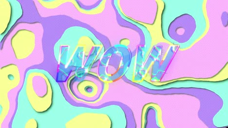 animation of wow text over abstract pattern background