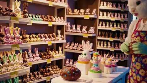easter chocolate shop with bunny costume