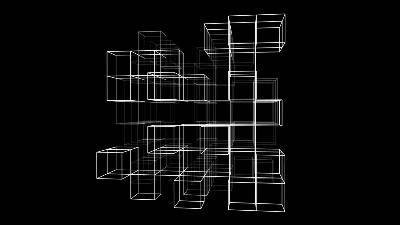Animated 3D cube network on black background