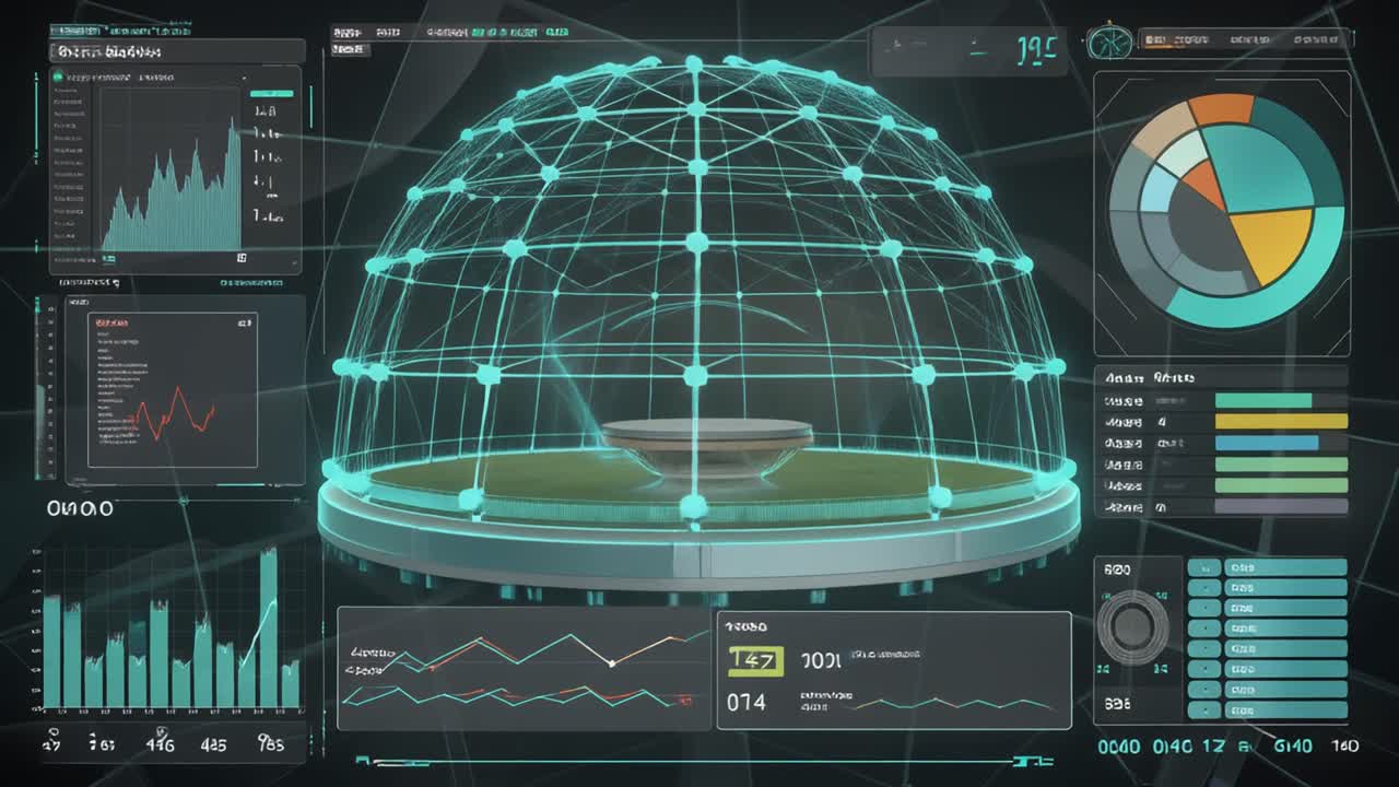 Futuristic Holographic Data Visualization Interface with Graphs
