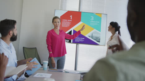 Diverse-male-and-female-business-colleagues-discussing-at-meeting-in-office