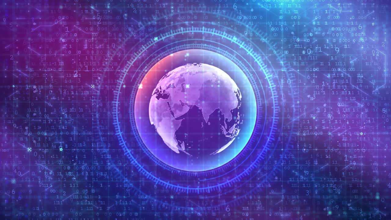 Future-Tech AI Interface: Blue Circuit HUD with Global Map, Futuristic Elements, and Hi-Tech Design for Digital Screens