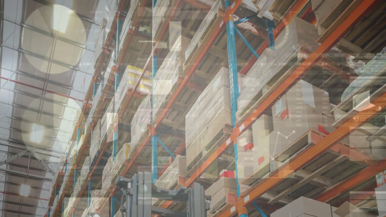 Animación de procesamiento de datos financieros sobre almacén vacío