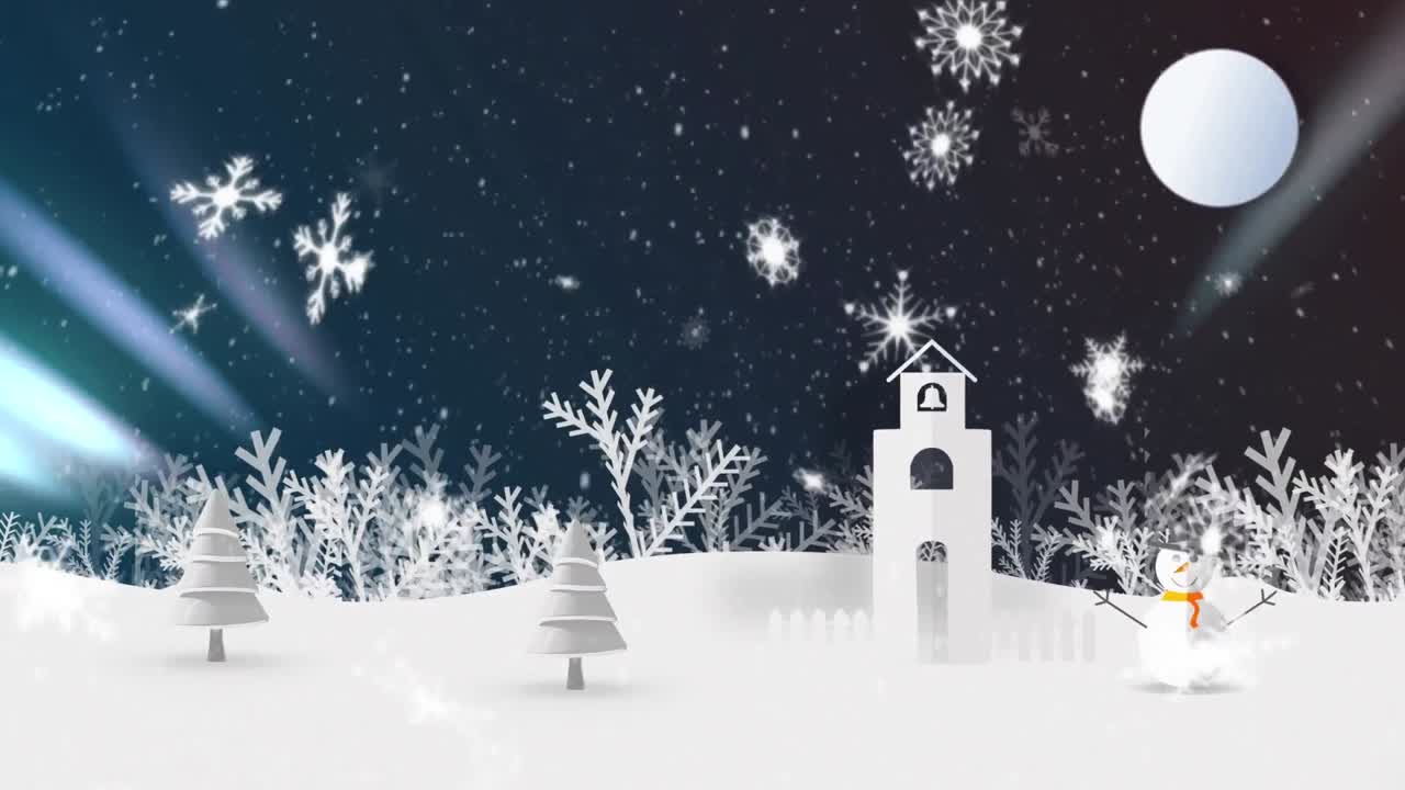 오로라 위에서 크리스마스에 겨울 풍경의 애니메이션