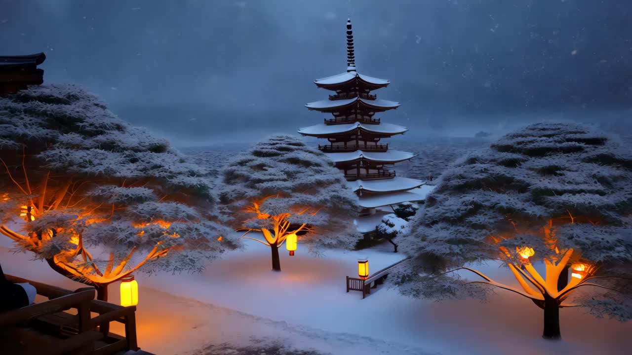 noche de invierno en un templo japonés