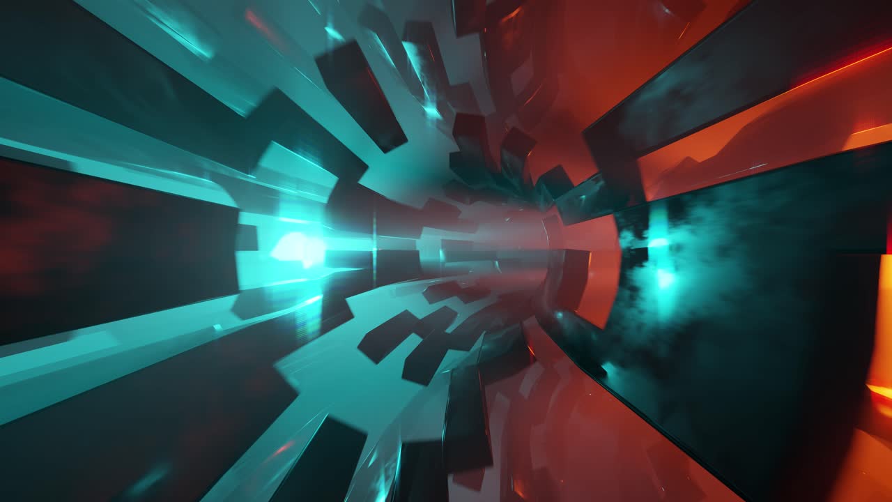 Jasná zářící neonová světla podél nekonečného tunelu, 3D smyčková animace