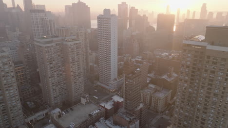 aerial view of skyscrapers in midtown manhattan. shot at sunrise in new york city.