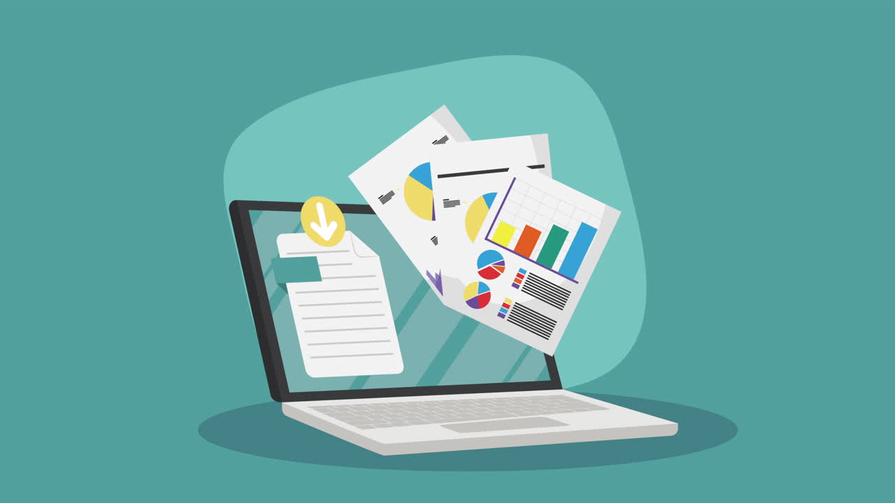 dispositivo portátil con animación de documentos