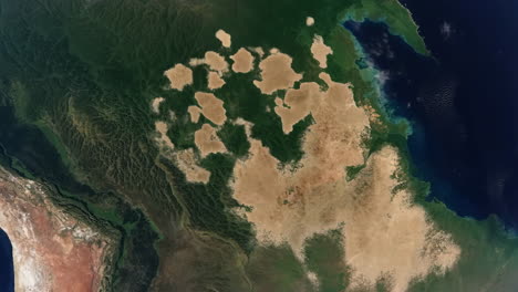 satellite view of earth's diverse landscape with green forests, deserts, and oceans