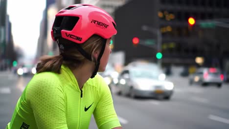 woman cyclist in city street