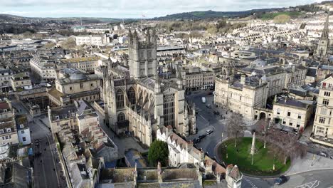 Bath-Abbey,-Stadtzentrum-Von-Bath,-Großbritannien,-Drohne,-Luftaufnahme