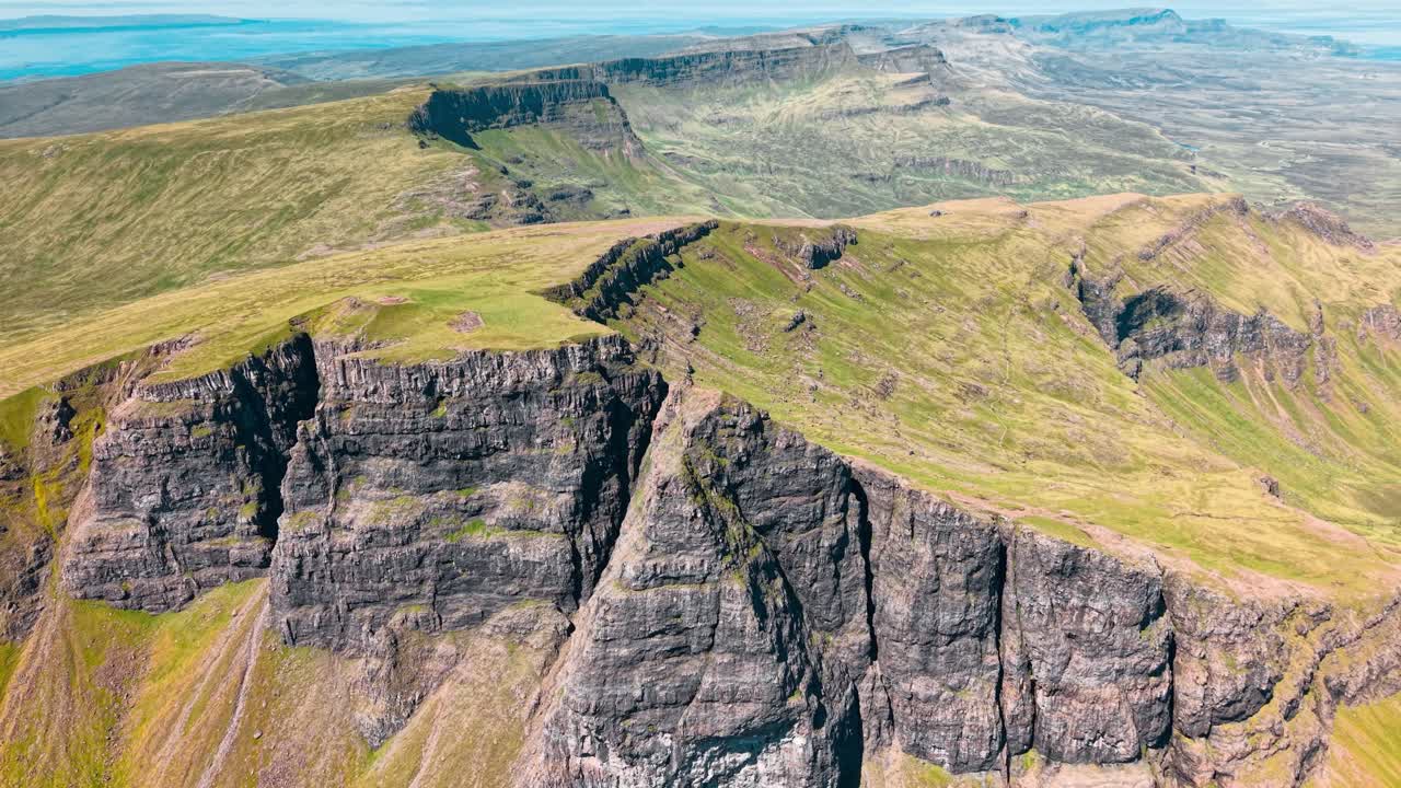 Aerial View of Rocky Cliffs and Mountain Landscape in Scotland