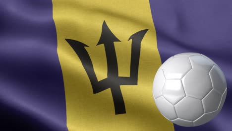 flag of barbados and soccer ball - barbados flag high detail - national flag barbados wave pattern loopable elements - fabric texture and endless loop - soccer ball and flag