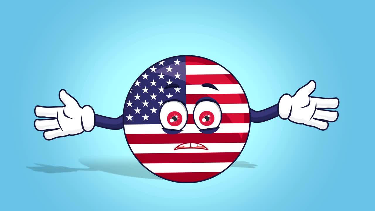 Tegneserieikon USA-flag, Uvidende, med Ansigtsanimation med Alfamatte