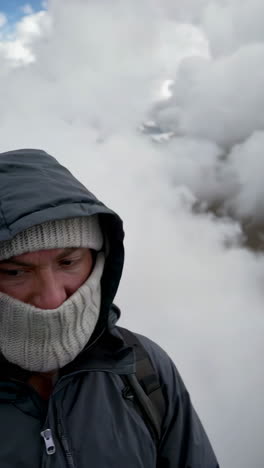 hiking in a cloudy mountain landscape