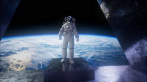 astronauta en la estación de observatorio espacial cerca de la tierra