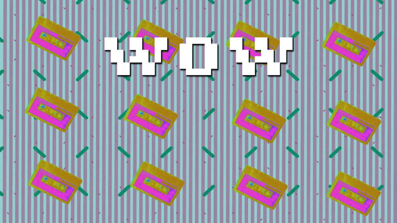 추상적인 패턴의 줄 위에 와우 텍스트의 애니메이션