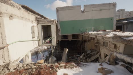 destroyed building in winter