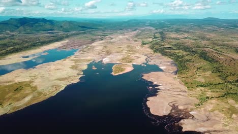 aerial view of lake magadi with massive soda ash in kenya, great rift valley of east africa