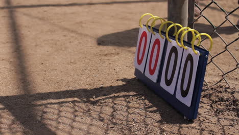 baseball scoreboard on a field