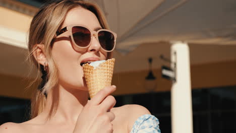 woman enjoying ice cream outdoors