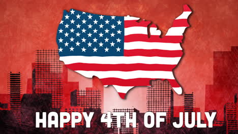 animation of fourth of july independence day text over map of america with american flag