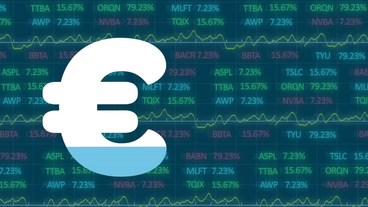 유로 화폐 기호의 애니메이션 및 금융 데이터 처리