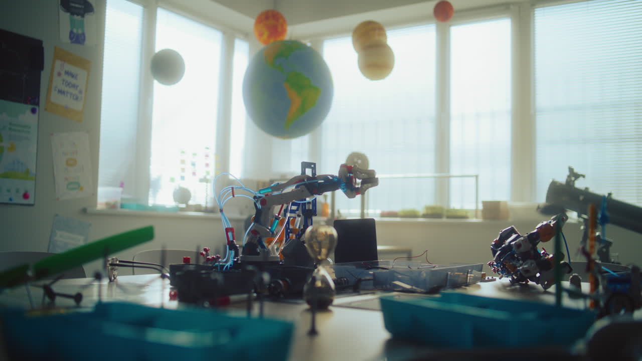 STEM Classroom with Robots and Space Models