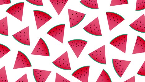 una rebanada de sandía con rotación en bucle. sandía con semillas animación de movimiento. aumento y disminución de la animación tween. composición horizontal, calidad de video 4k