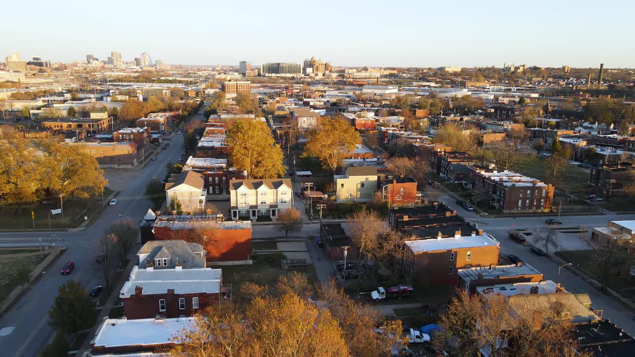 st의 도시 미국 도시 거리 위의 조감도