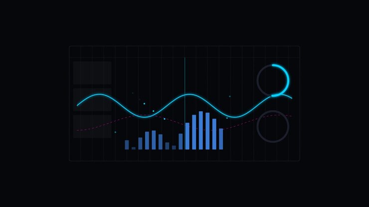 Dashboard di visualizzazione dati digitali con grafici e diagrammi animati